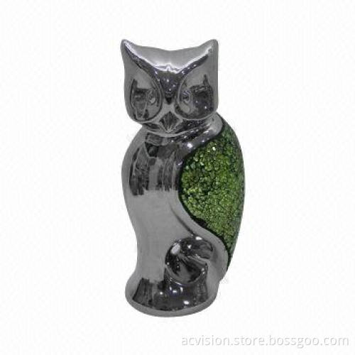 Electronic plated owl shaped ceramic home decoration vase for decor